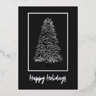 Carte De Vœux En Aluminium Arbre de Noël en argent noir élégant