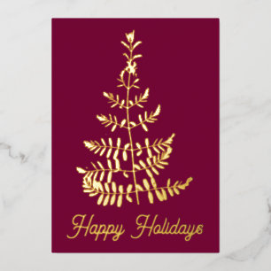 Carte De Vœux En Aluminium Arbre de Noël en feuille d'or véritable