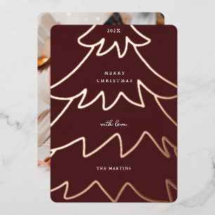 Carte De Vœux En Aluminium Arbre de Noël minimal en feuille de burgundy Photo