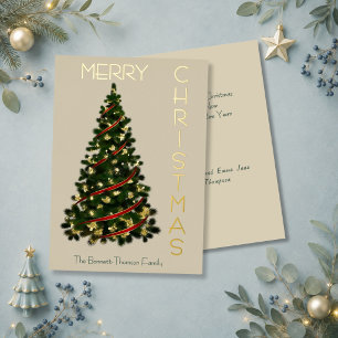 Carte De Vœux En Aluminium Arbre de Noël Minimal Joyeux Noël Crème & Or