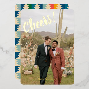 Carte De Vœux En Aluminium Arbre de Noël Vintage Cheval Une Photo Or