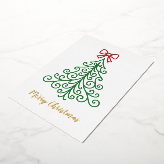 Carte De Vœux En Aluminium Arbre simple avec bow Noël moderne (Rotation)