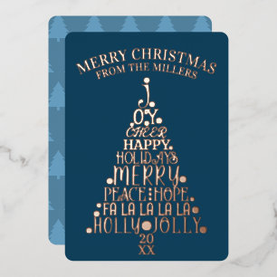 Carte De Vœux En Aluminium Arbre Tendance Minimaliste Non-Photo Bleu Nuit Or