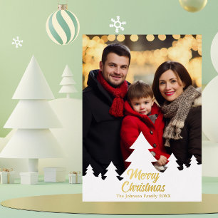 Carte De Vœux En Aluminium Arbres de Noël élégants Famille Photo Or