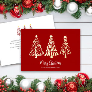 Carte De Vœux En Aluminium Arbres de Noël joyeux rouges Nom du script Or véri