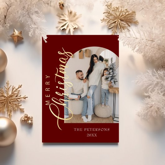 Carte De Vœux En Aluminium Arc Forme Bourgogne Photo Noël Salutation