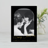 Carte De Vœux En Aluminium Arc moderne noir élégant Photo de Noël Or (Debout devant)