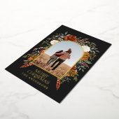 Carte De Vœux En Aluminium Arc noir de Noël photo florale élégante rustique (Rotation)