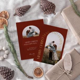 Carte De Vœux En Aluminium Arc rouge minimaliste moderne 2 Photo Joyeux Noël