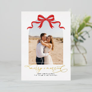 Carte De Vœux En Aluminium Arc ruban rouge 2 Photo Joyeux et mariés Noël