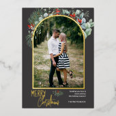 Carte De Vœux En Aluminium Arc vert Joyeux Noël Photo gris foncé (Recto)