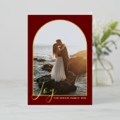 Carte De Vœux En Aluminium Arch Script Joy Red Vertical Real (Debout devant)