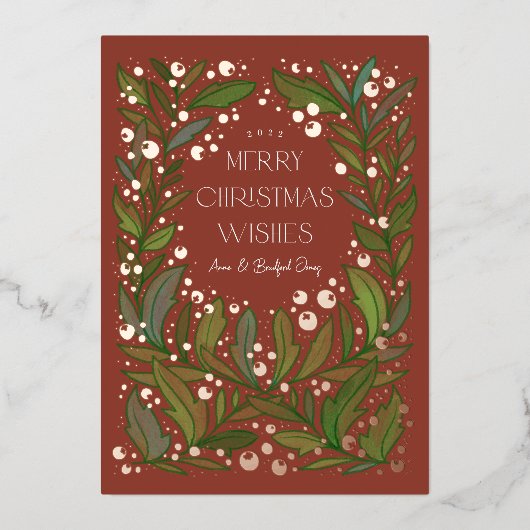 Carte De Vœux En Aluminium Argile rouge verdure couronne Joyeux Noël (Recto)