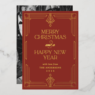 Carte De Vœux En Aluminium Art Déco Moderne Rouge Noël avec Or