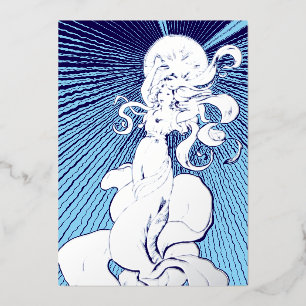 Carte De Vœux En Aluminium Art Nouveau Fille Avec Étoile Lumière
