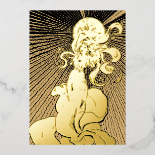 Carte De Vœux En Aluminium Art Nouveau Fille Avec Étoile Lumière