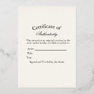 Carte De Vœux En Aluminium Autocollant de Certificat d'Authenticité de Luxe  