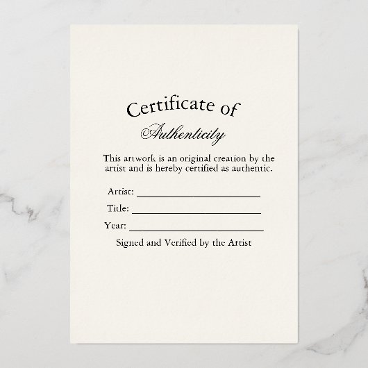 Carte De Vœux En Aluminium Autocollant de Certificat d'Authenticité de Luxe | (Recto)