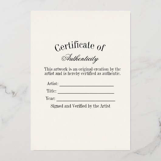 Carte De Vœux En Aluminium Autocollant de Certificat d'Authenticité Luxe | Iv (Recto)