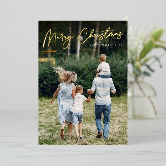 Carte De Vœux En Aluminium Autographe | Joyeux Noël photo verticale (Debout devant)