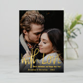 Carte De Vœux En Aluminium Avec Amour Étoiles Dorées sous Film Photo Joyeux N (Debout devant)