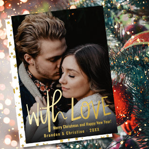 Carte De Vœux En Aluminium Avec l'amour Photo Joyeux Noël Étoiles Motif