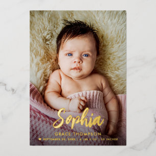 Carte De Vœux En Aluminium Baby GIRL Nom script personnalisé photo naissance