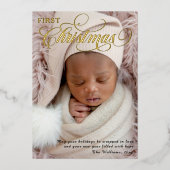 Carte De Vœux En Aluminium Baby’s First Christmas Typography Photo (Recto)