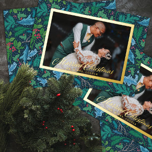 Carte De Vœux En Aluminium Baies de houx d'hiver Photo de Noël Mariés