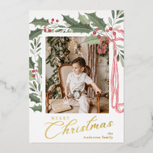 Carte De Vœux En Aluminium Baies de houx élégantes Noël photo de famille