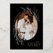 Carte De Vœux En Aluminium Baies d'hiver Branches joyeuses Gris Noir Réel (Recto)