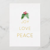 Carte De Vœux En Aluminium Baies rouges et verdure Aquarelle or (Recto)