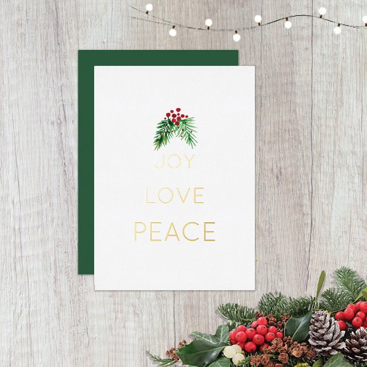 Carte De Vœux En Aluminium Baies rouges et verdure Aquarelle or