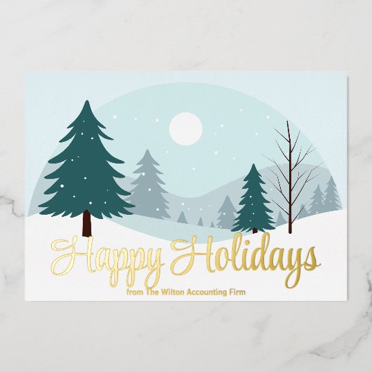 Carte De Vœux En Aluminium Beaux arbres de Noël Or d'hiver (Recto)