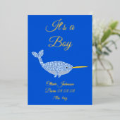 Carte De Vœux En Aluminium Bébé bleu mignon garçon Narwhal Faire-part de nais (Debout devant)