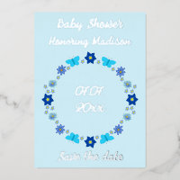 Bébé bleu papillons et fleurs Enregistrer la date
