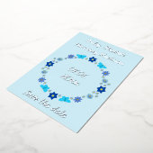 Carte De Vœux En Aluminium Bébé bleu papillons et fleurs Enregistrer la date (Rotation)