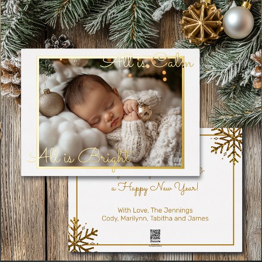 Carte De Vœux En Aluminium Bébé Photo Gold de Noël
