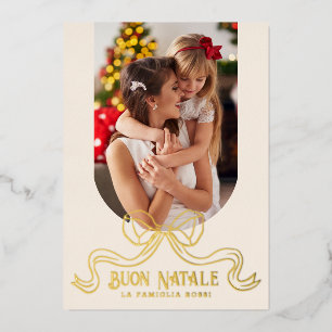 Carte De Vœux En Aluminium Beige Buon Natale Simple Moderne Coquette Bow Phot
