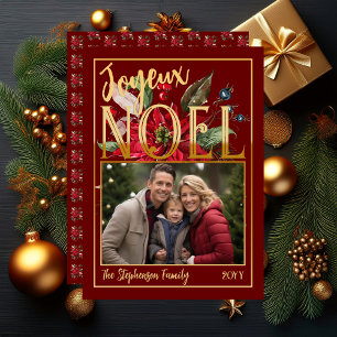 Carte De Vœux En Aluminium Belle Poinsettia et Berries Joyeux Noël