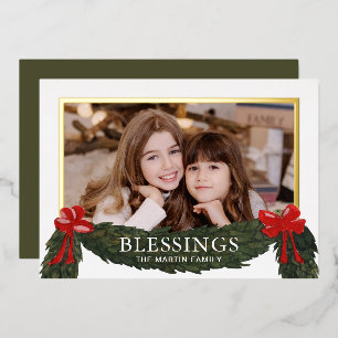 Carte De Vœux En Aluminium Bénédictions Photo de Noël Religieux Vert
