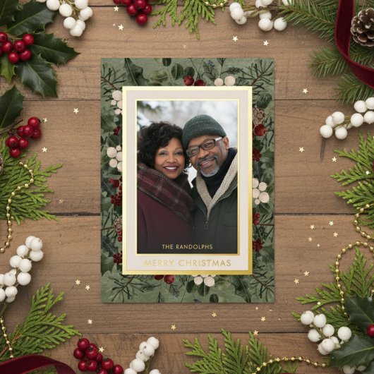 Carte De Vœux En Aluminium Berries d'hiver Green Merry Photo de Noël