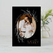 Carte De Vœux En Aluminium Berries d'hiver joies Branches gris noir réel (Debout devant)