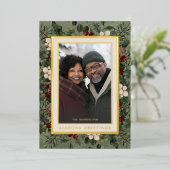 Carte De Vœux En Aluminium Berries d'hiver Joyeuses Fêtes vert photo (Debout devant)