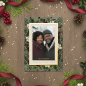 Carte De Vœux En Aluminium Berries d'hiver Joyeuses Fêtes vert photo