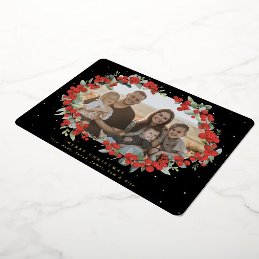 Carte De Vœux En Aluminium Berry rouge noir + Eucalyptus Photo de Noël (Rotation)