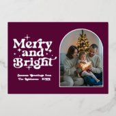 Carte De Vœux En Aluminium Berry Violet et Argent Photo de Noël Moderne Rétro (Recto)