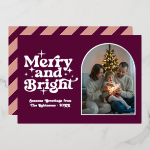 Carte De Vœux En Aluminium Berry Violet et Argent Photo de Noël Moderne Rétro