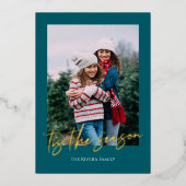 Carte De Vœux En Aluminium Big Script Foil Single Photo Holiday Card (Recto)