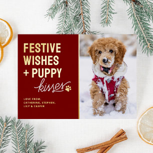 Carte De Vœux En Aluminium Bisous de chiot mignons Noël